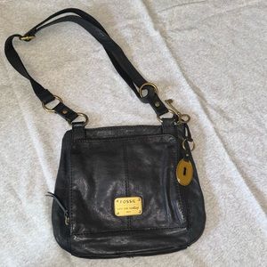 Gently Used Vintage Black Leather Crossbody Fossil Bag
